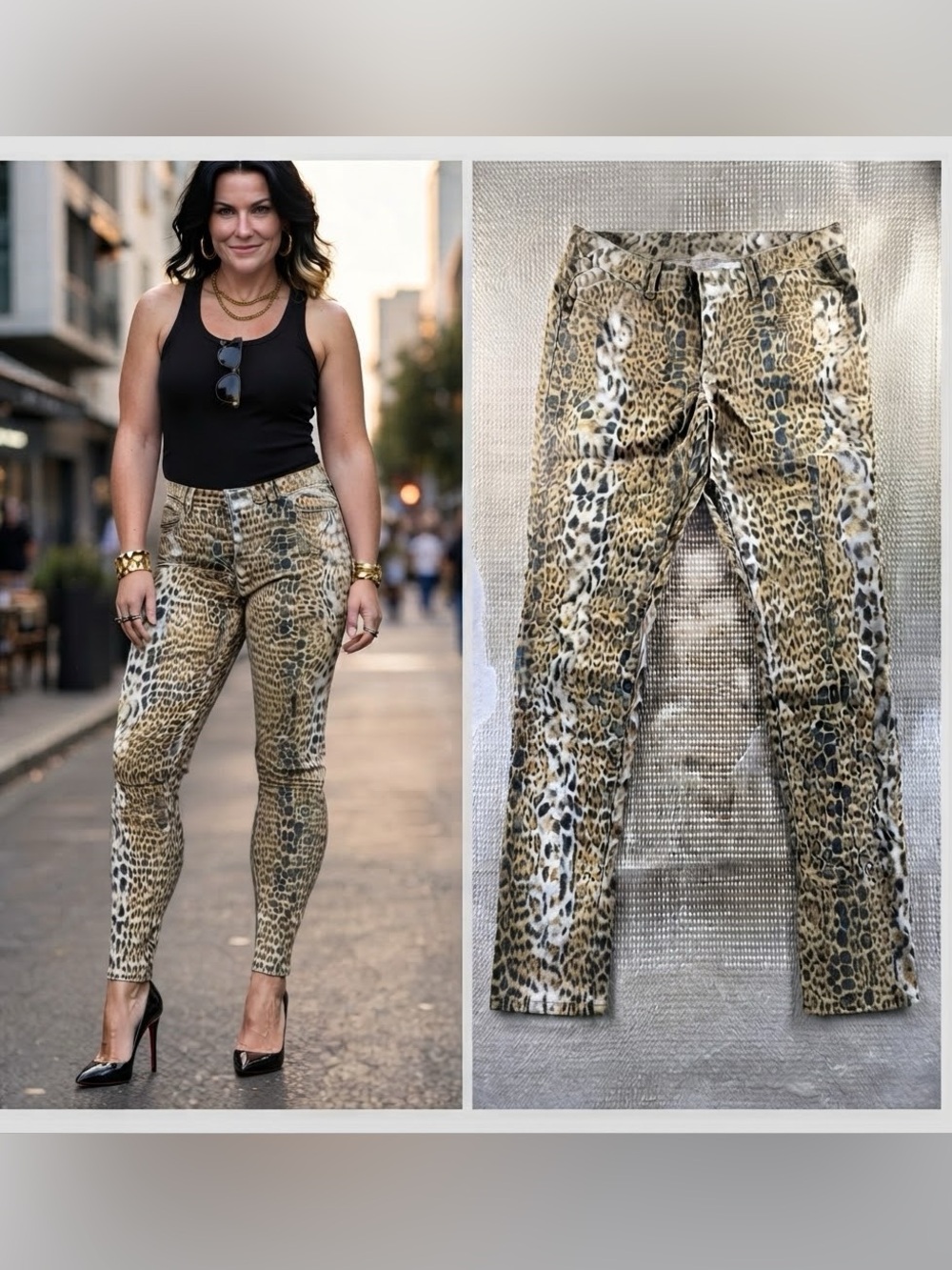 Seven7 Luxe Women’s Leopard Print Denim Stretch Pants  Retro Y2K Skinny Size 14